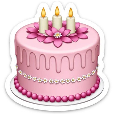 3 layer cake with pink frosting, crystals and flowers sticker