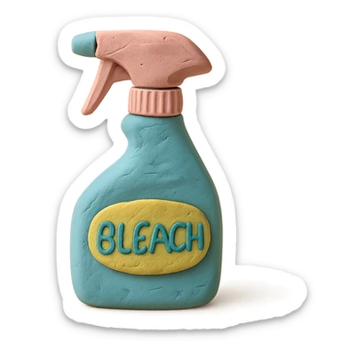 close-up of bleach spray bottle with trigger in claymation style, soft lighting, pastel colors sticker