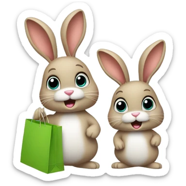 Two bunnies with shopping bags  sticker