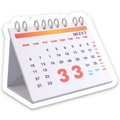 3D calendar, realistic, modern, with visible date blocks, soft shadows, floating effect sticker