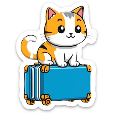 Cat driving a motorized suitcase with wheels sticker