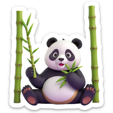 panda eating bamboo in forrest background, close up pose sticker