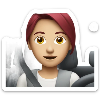 White car with a burgundy haired girl driving sticker