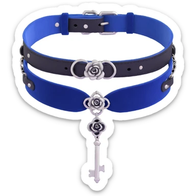gothic choker with midnight blue velvet band, silver chained lock, black rose accent, elegant and gothic style sticker