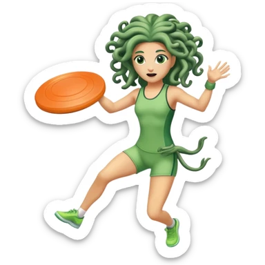 medusa, wearing an athletic outfit, throwing a frisbee sticker