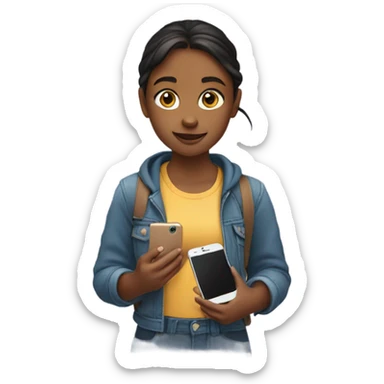 An adolescent girl with her phone sticker