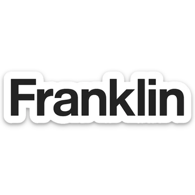 'Franklin' word mark, title case, modern Helvetica-style, startup branding, black sticker