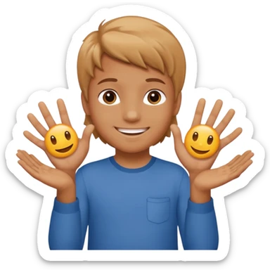 kid with tan hair and holding a six in his hand and a seven and the other hand sticker