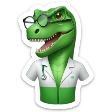 green t-rex head with glasses in lab uniform sticker