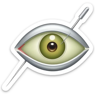 a sewing needle with thread through the eye of the needle. theres an olive garnish on the needle sticker