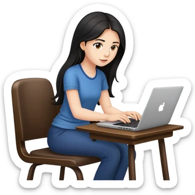 girl with long dark hair using a laptop on a chair sticker
