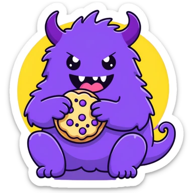 purple fluffy monster eating a cookie sticker