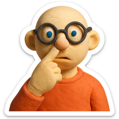 claymation style bald guy with glasses picking his nose sticker