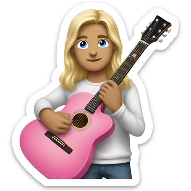 Boy with long blonde hair and blue eyes playing pink guitar  sticker