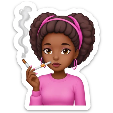 a cute black girl smoking a blunt wearing pink sticker