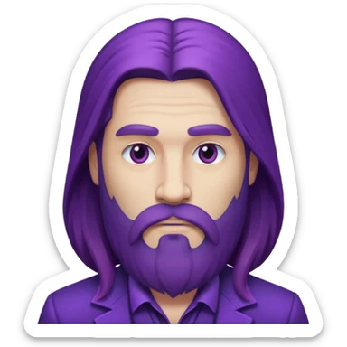 Give me png of a character having bold masculine beard and hairs with white skin which should look similar to a gangster, the colour tone should be purple, long hairs and long beard sticker