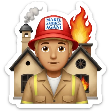 Man with make America great again hat lightning a orphanage on fire sticker