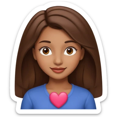 brown-skinned girl with slightly wavy hair, straight nose, heart-shaped lips, round eyes and face, soft eyebrows, long lashes, smiling, shown from the waist up sticker