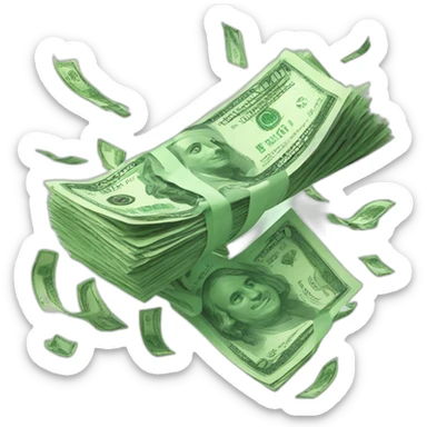 multiple green paper $100 money notes flying around sticker