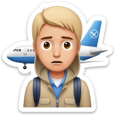 Delayed flight at airport with frustrated traveler sticker