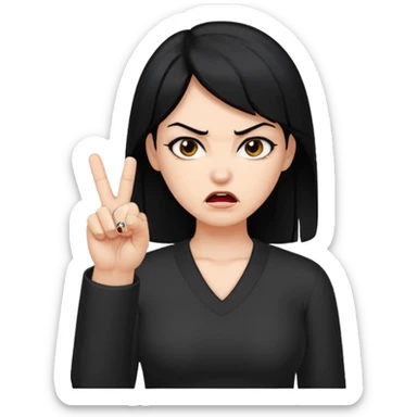 Woman with black hair showing middle finger angry sticker
