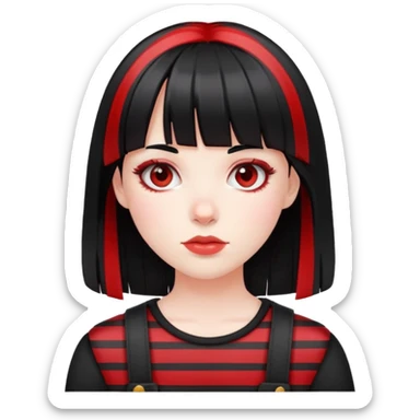 Pale girl, black hair with red striped hair and bangs sticker