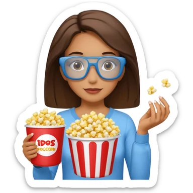 woman with 3d glasses, holding a bucket of popcorn sticker