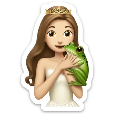 White princess with brown hair kissing frog sticker