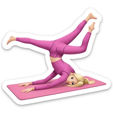 A fair-haired girl in a pink suit does a back bridge on a mat. two legs and a bridge to the other side.the feet are on the mat, the back is arched inward and the hands are stretched towards the legs sticker
