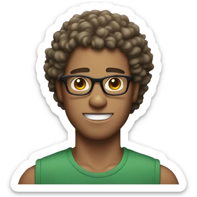 guy with fair skin, curly hair, braces, glasses, and biceps sticker