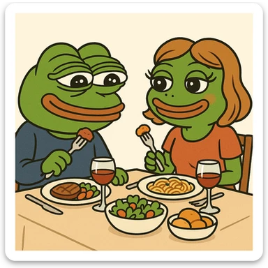 create a pepe on couple dinners, white background sticker