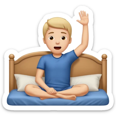 emoji- of a stretching boy waking up in bed sticker
