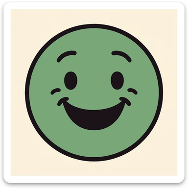 Create an emoji for 'Good' in a flat, colorful, minimal style with a happy face and green color, matching the style of the reference image. sticker