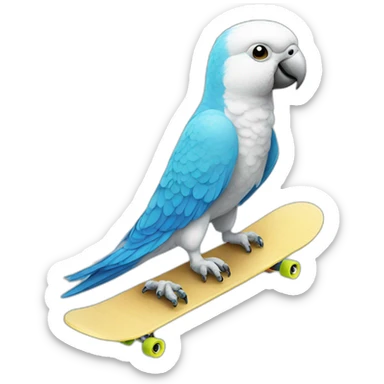 Budgerigar blue and white parrot rides a skateboard sticker
