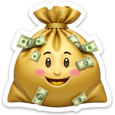 Luxury 3D emoji, overflowing money bag, stacks of cash, premium lighting, rich glossy look, ultra clean, transparent background


 sticker