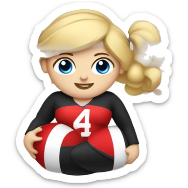Fat girl wearing red and black American with blonde hair and blue eyes doing cheerleading  sticker