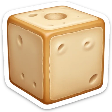 small block or cube of fresh baker’s yeast, pale beige color, smooth and slightly crumbly texture, neat but softly pressed shape with faint lines or cracks suggesting moisture and softness, no packaging, bowl, or extras, soft lighting, subtle shadows, emoji scale sticker