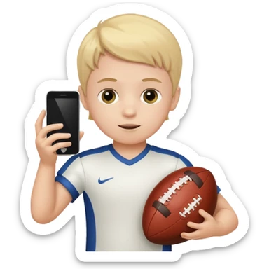 A white child is holding a phone and playing football at the same time. sticker