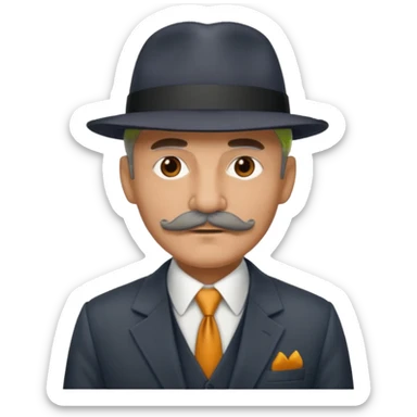 Mobster with Suit with grey mustach and colored hat sticker