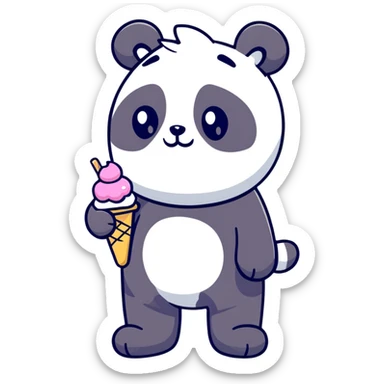 Panda eating ice cream with standing on a branch  sticker