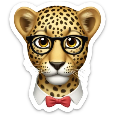 a leopard with a nerd face sticker