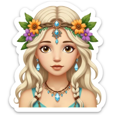 Bohemian hippie fairy flowers in hair, crystal jewelry sticker