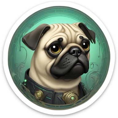 A cyberpunk pug in Art Nouveau style during 1910 sticker
