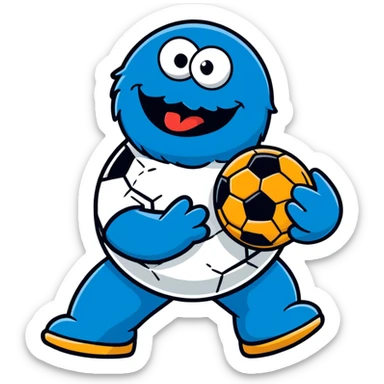 Cookie Monster heading a soccer ball sticker