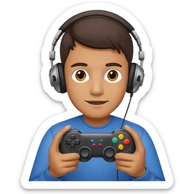 man with headphones holding game controller sticker