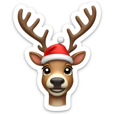 Reindeer with Christmas hat sticker