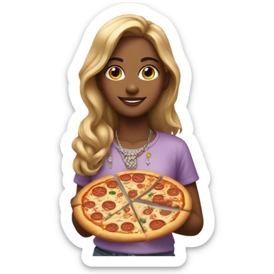 girl with pizz and jewelry sticker
