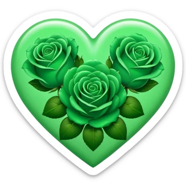 Green Heart with 3 green Roses  sticker