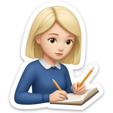 Girl writing on the notebook, side view. sticker