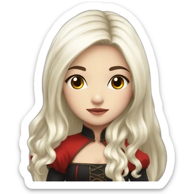 rpg-girl-with-long-white-hair-and-red-dress and black tights like chibi sticker